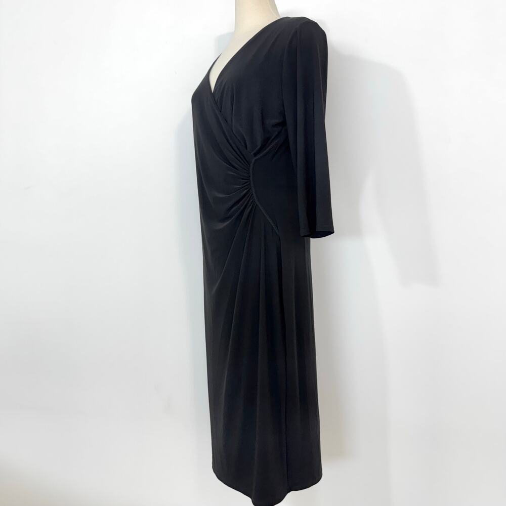 WHBM Wrap Ruched Sheath Dress 3/4 Sleeves Black L - Picture 4 of 10